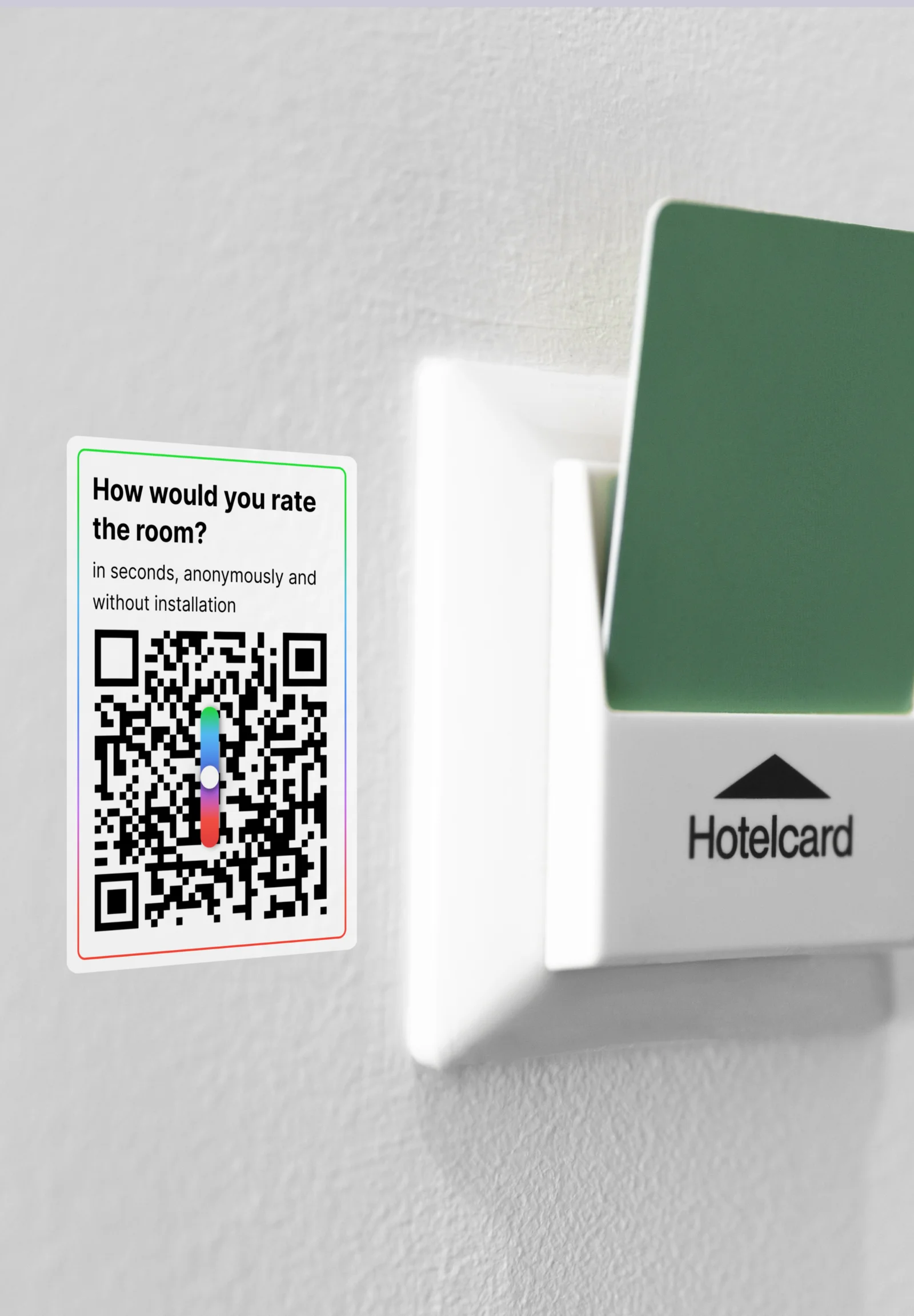 Hotel room keycard with QR code for guest feedback