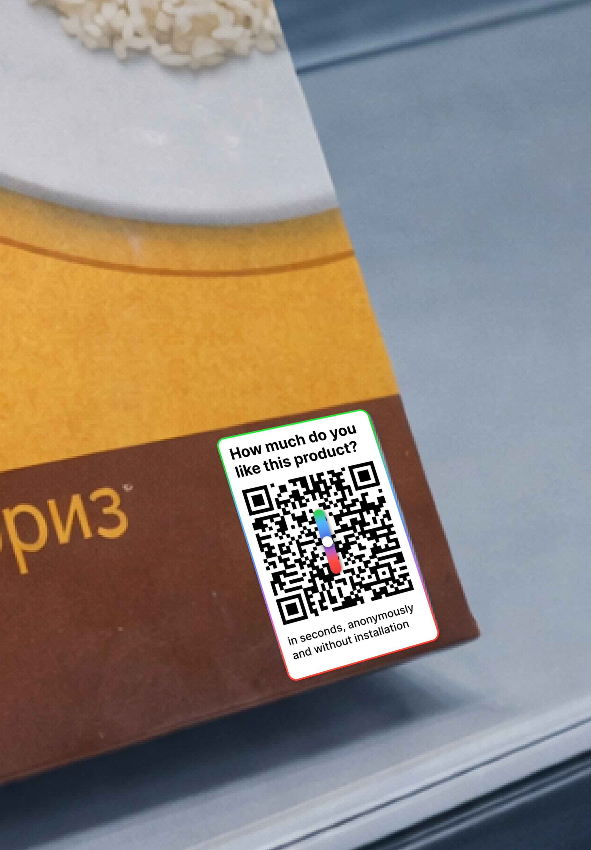 QR sticker on Minimart product packaging