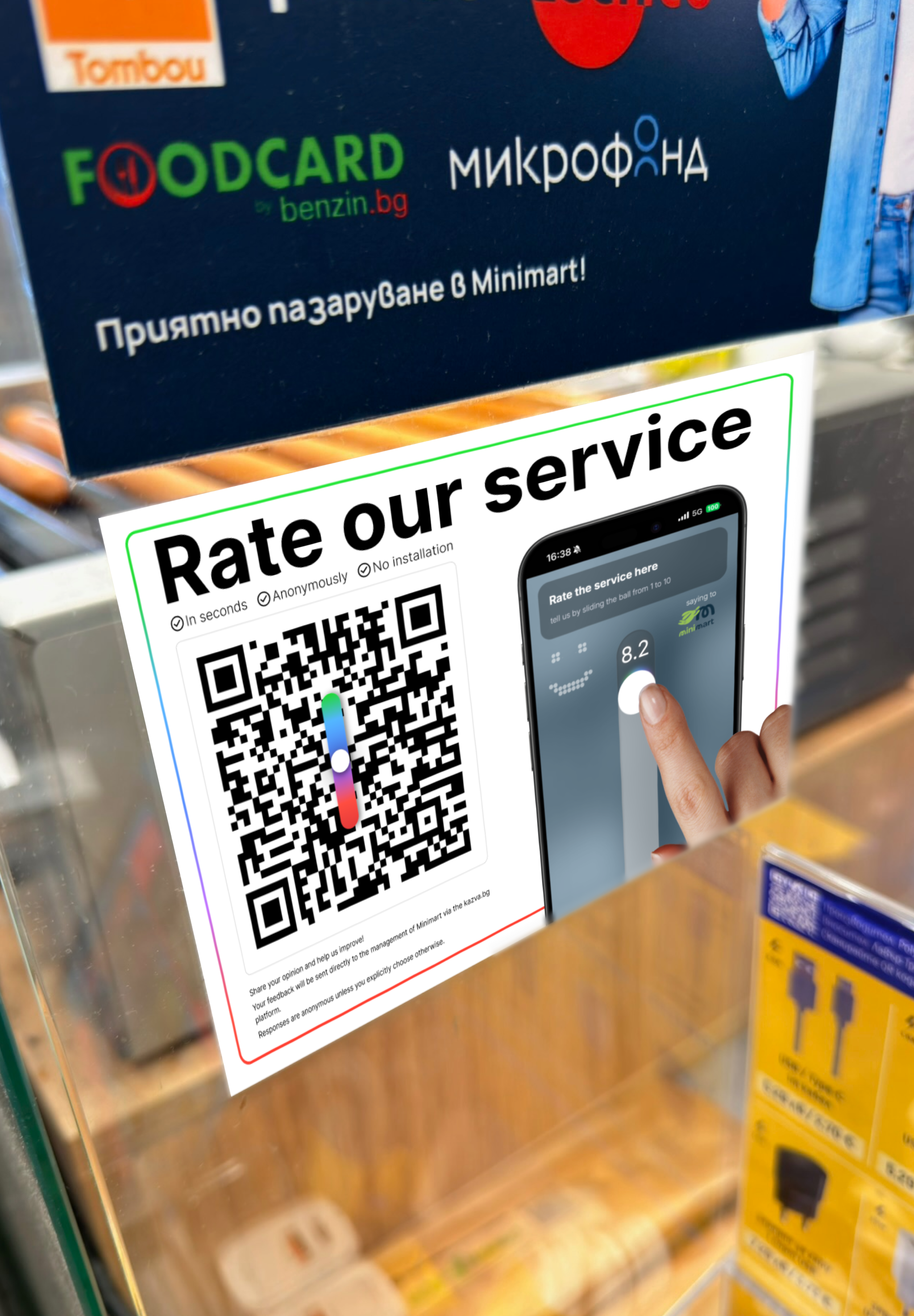 QR sticker at checkout in Minimart