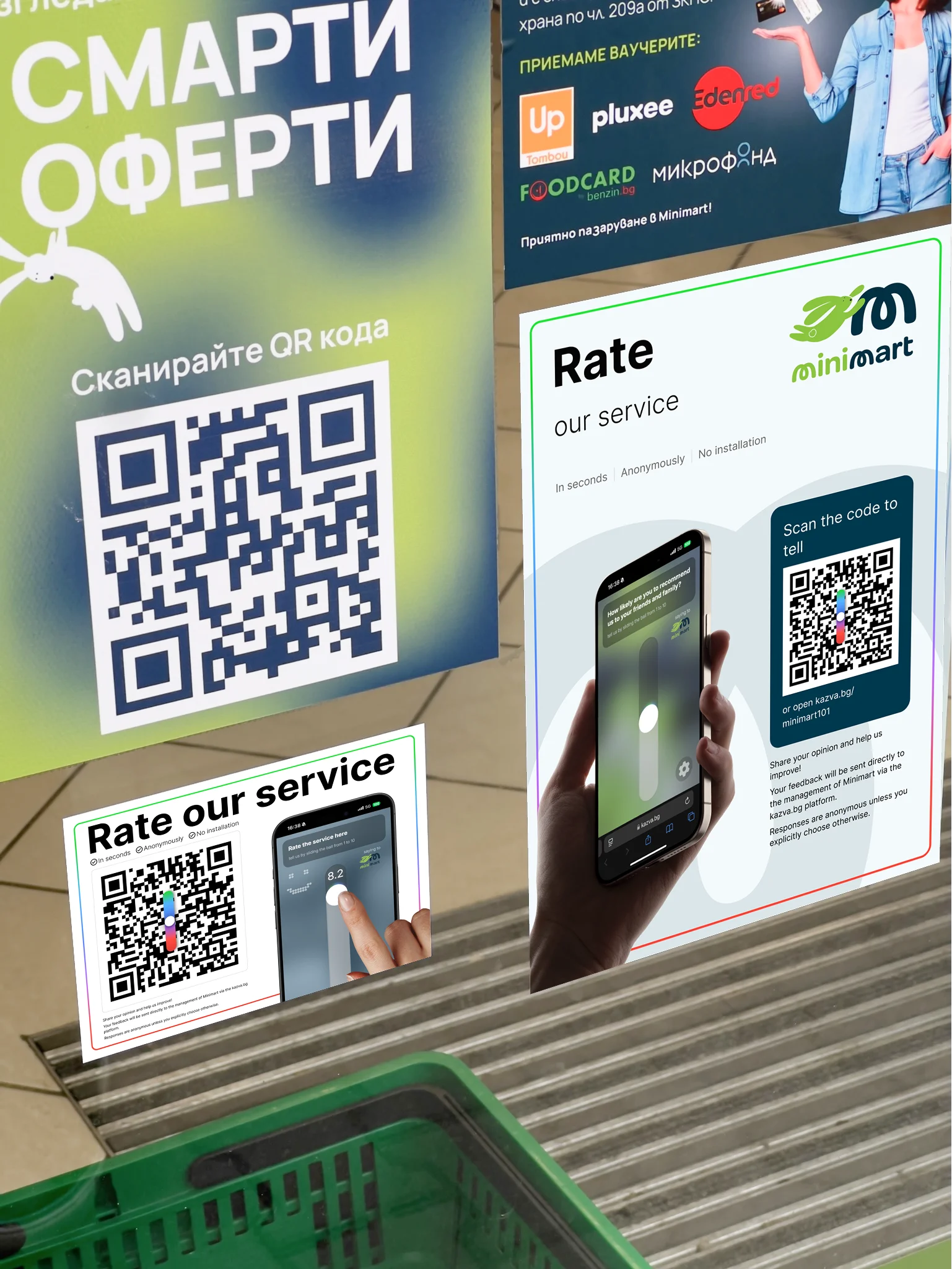 QR code posters in a Minimart store for customer feedback