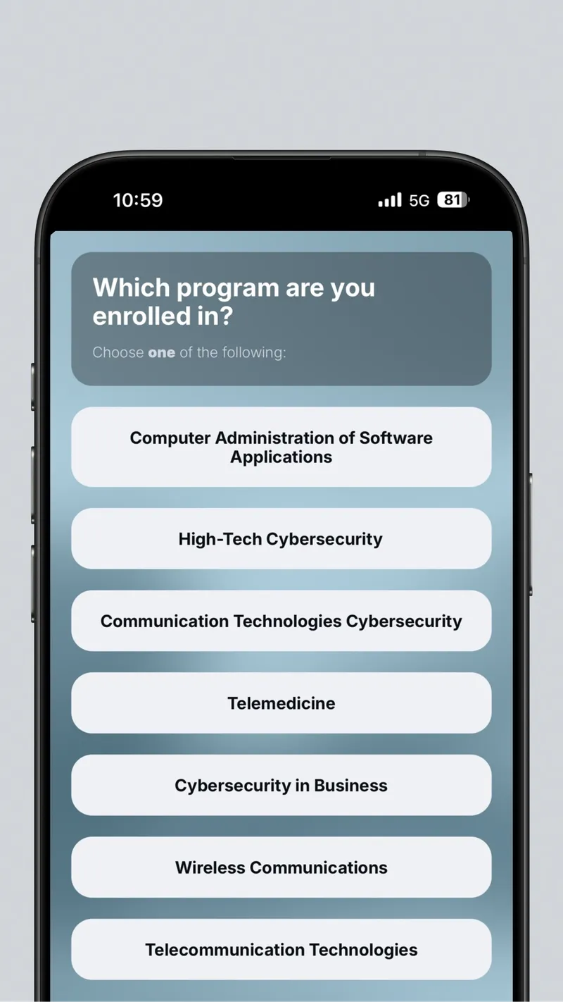 Selects their major from a list